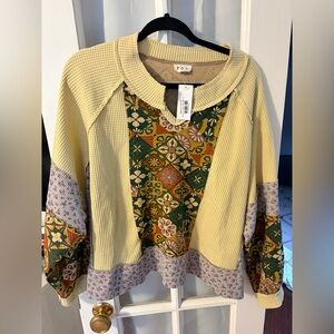 POL Beige and Multicolor Patchwork Top
